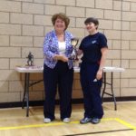 Gillian Worman receiving the Frank Mills Trophy on behalf of Kate O'Connell